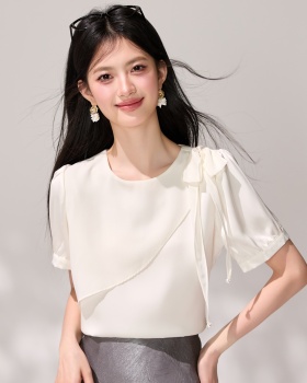 Short sleeve summer tops lotus leaf edges irregular shirt