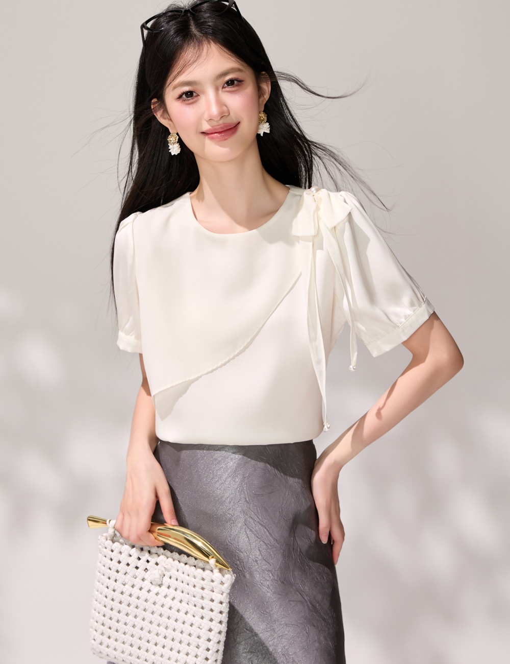 Short sleeve summer tops lotus leaf edges irregular shirt