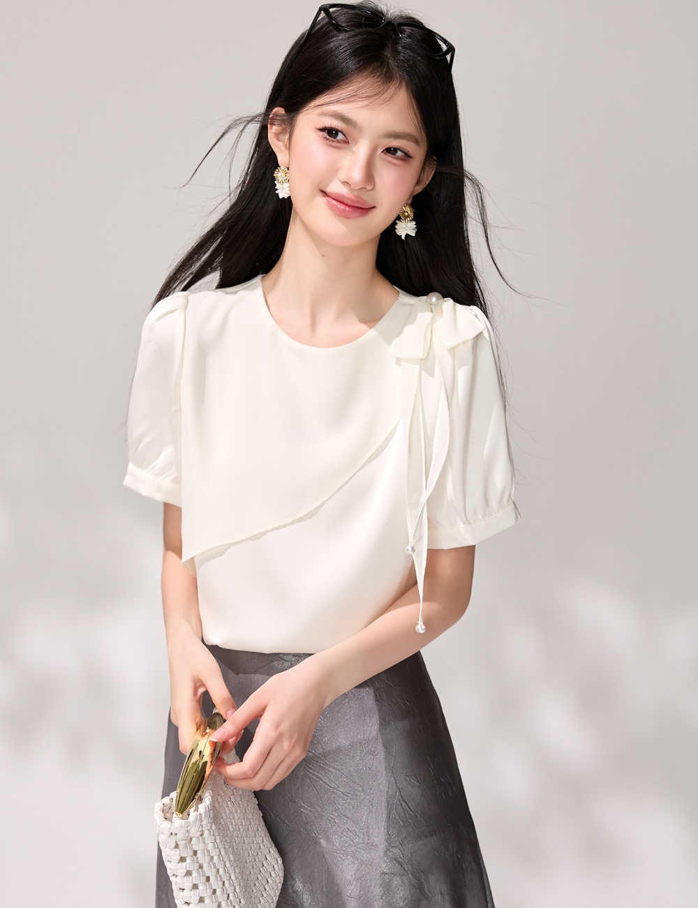 Short sleeve summer tops lotus leaf edges irregular shirt