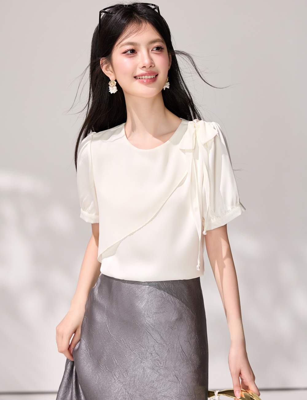 Short sleeve summer tops lotus leaf edges irregular shirt