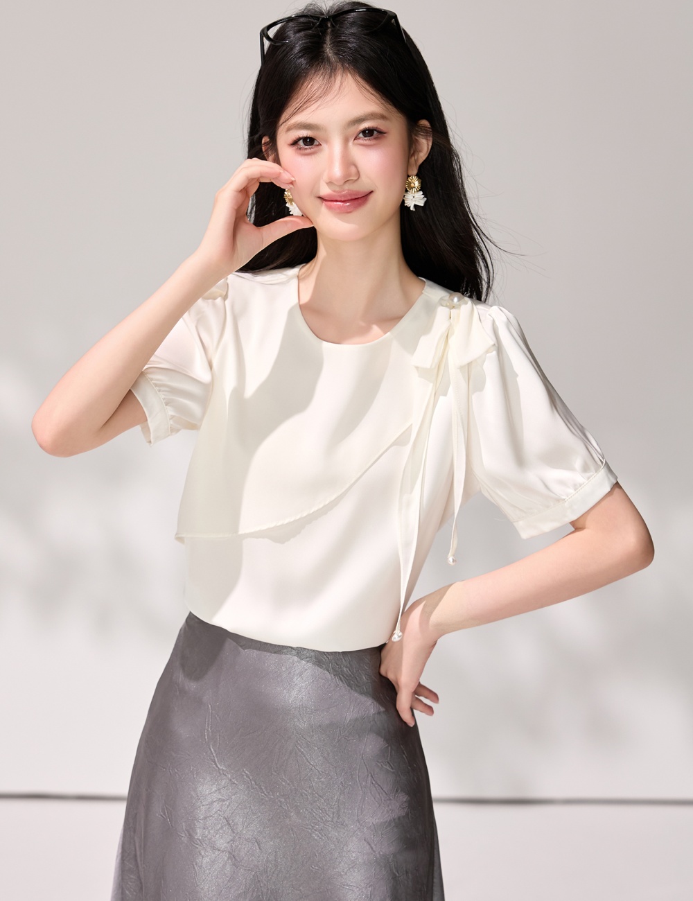 Short sleeve summer tops lotus leaf edges irregular shirt