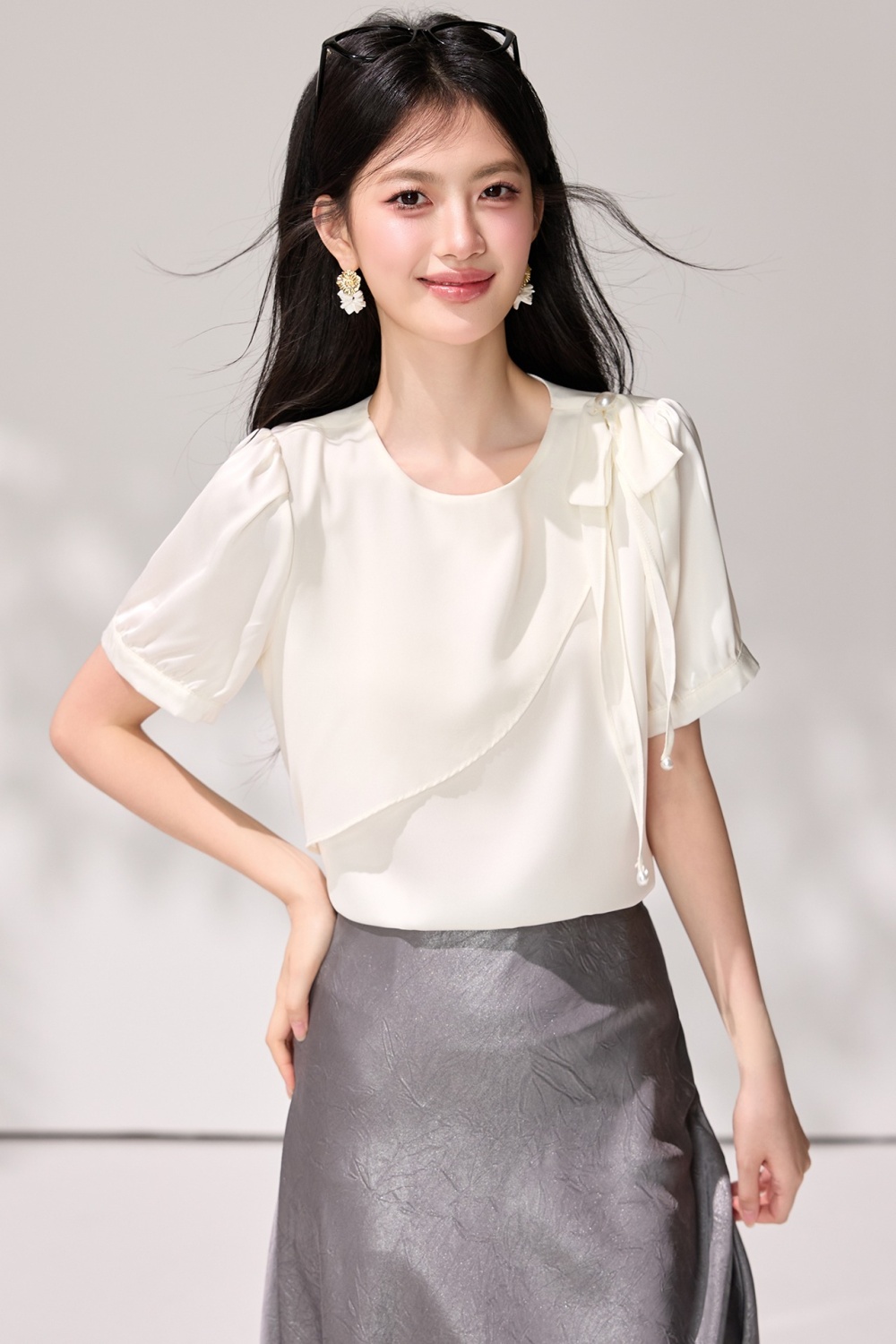 Short sleeve summer tops lotus leaf edges irregular shirt