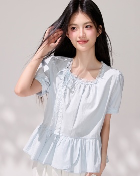 France style frenum tops light-blue shirt for women
