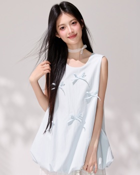 Loose sleeveless shirt summer round neck tops for women