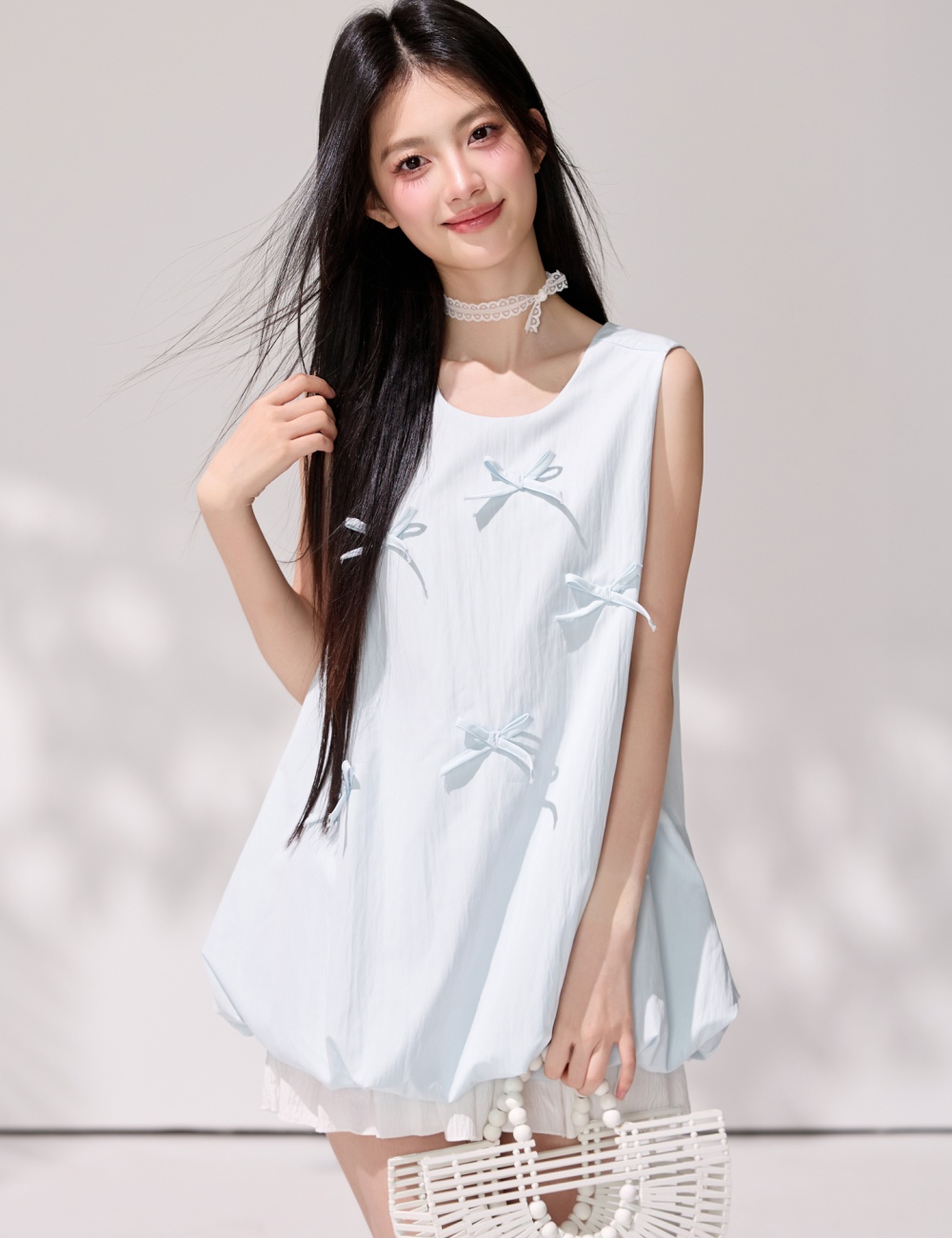 Loose sleeveless shirt summer round neck tops for women