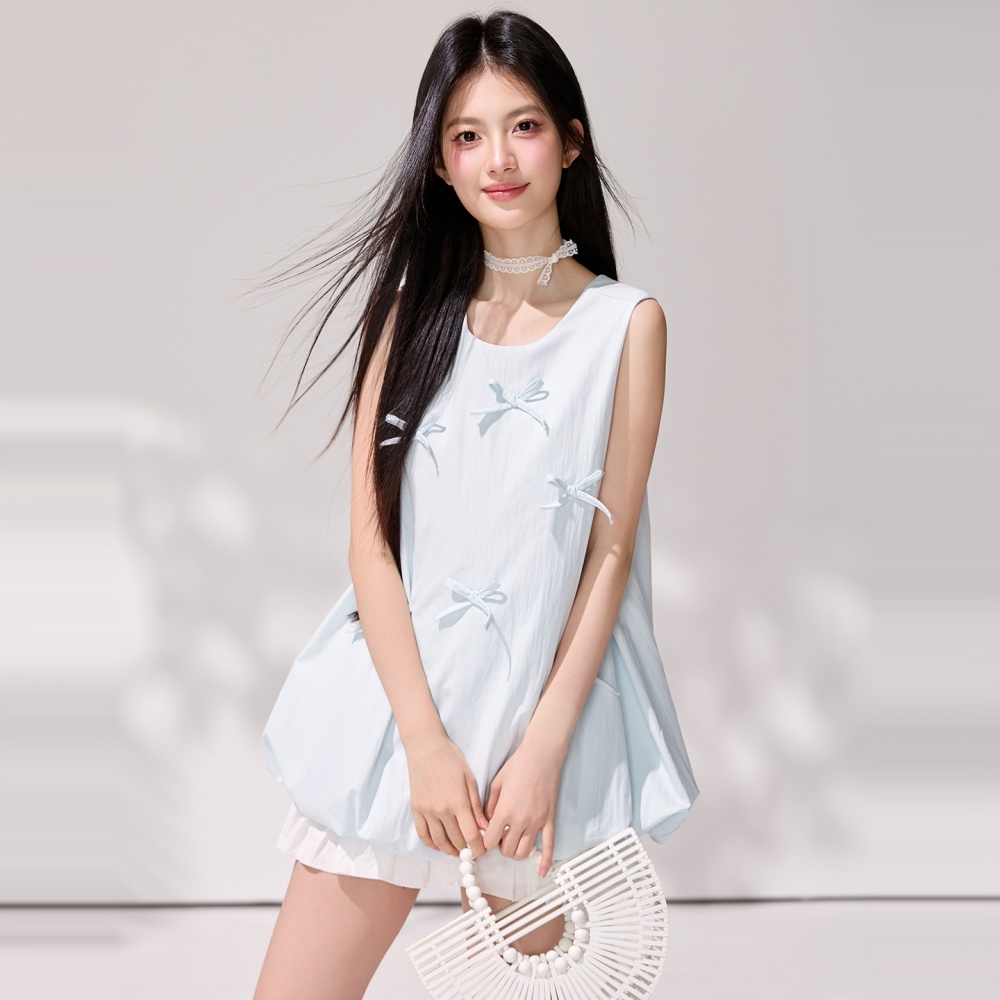 Loose sleeveless shirt summer round neck tops for women