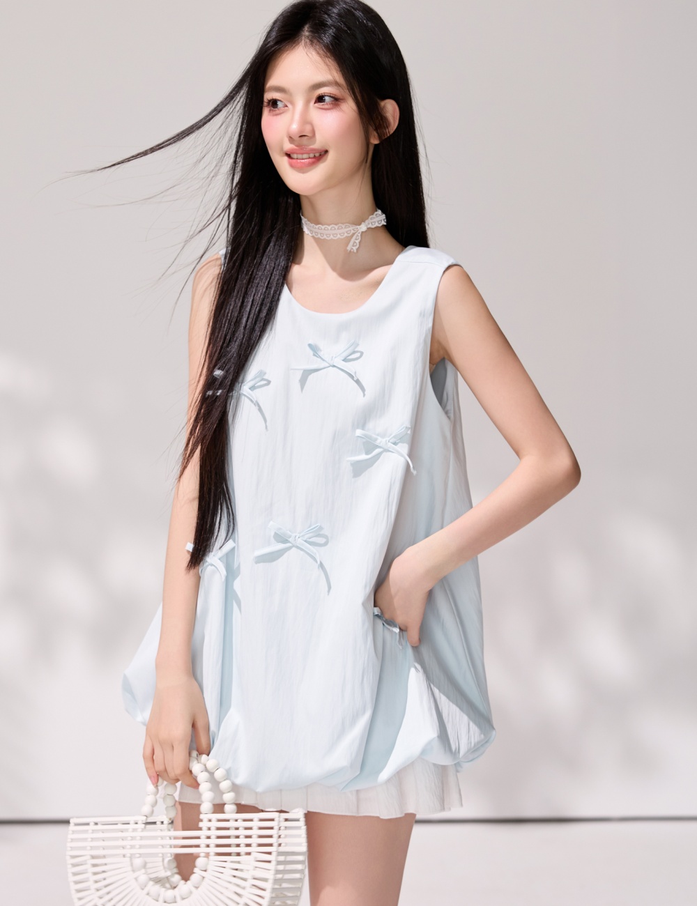 Loose sleeveless shirt summer round neck tops for women