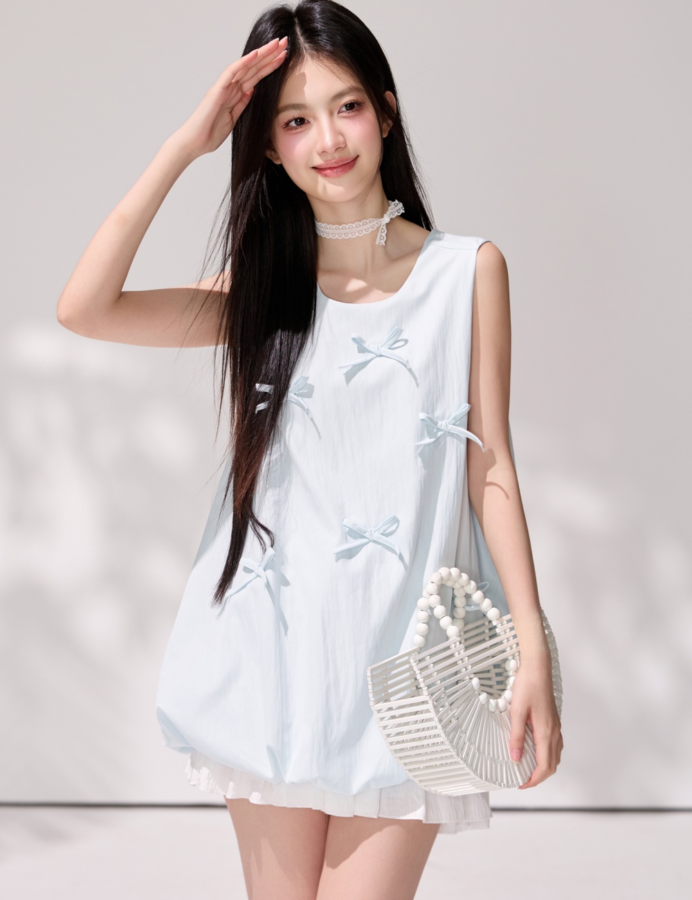 Loose sleeveless shirt summer round neck tops for women