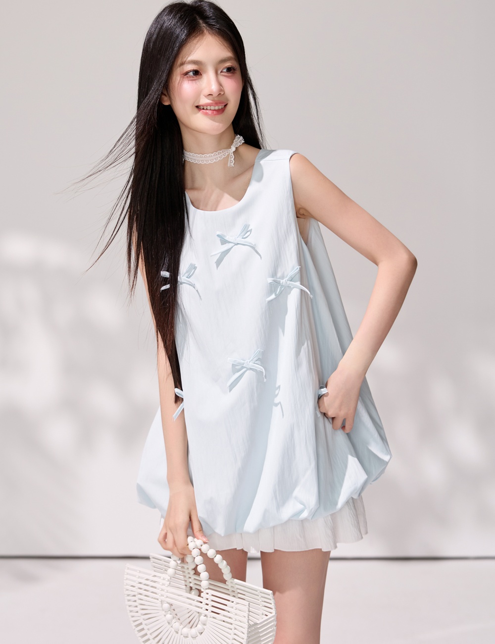 Loose sleeveless shirt summer round neck tops for women