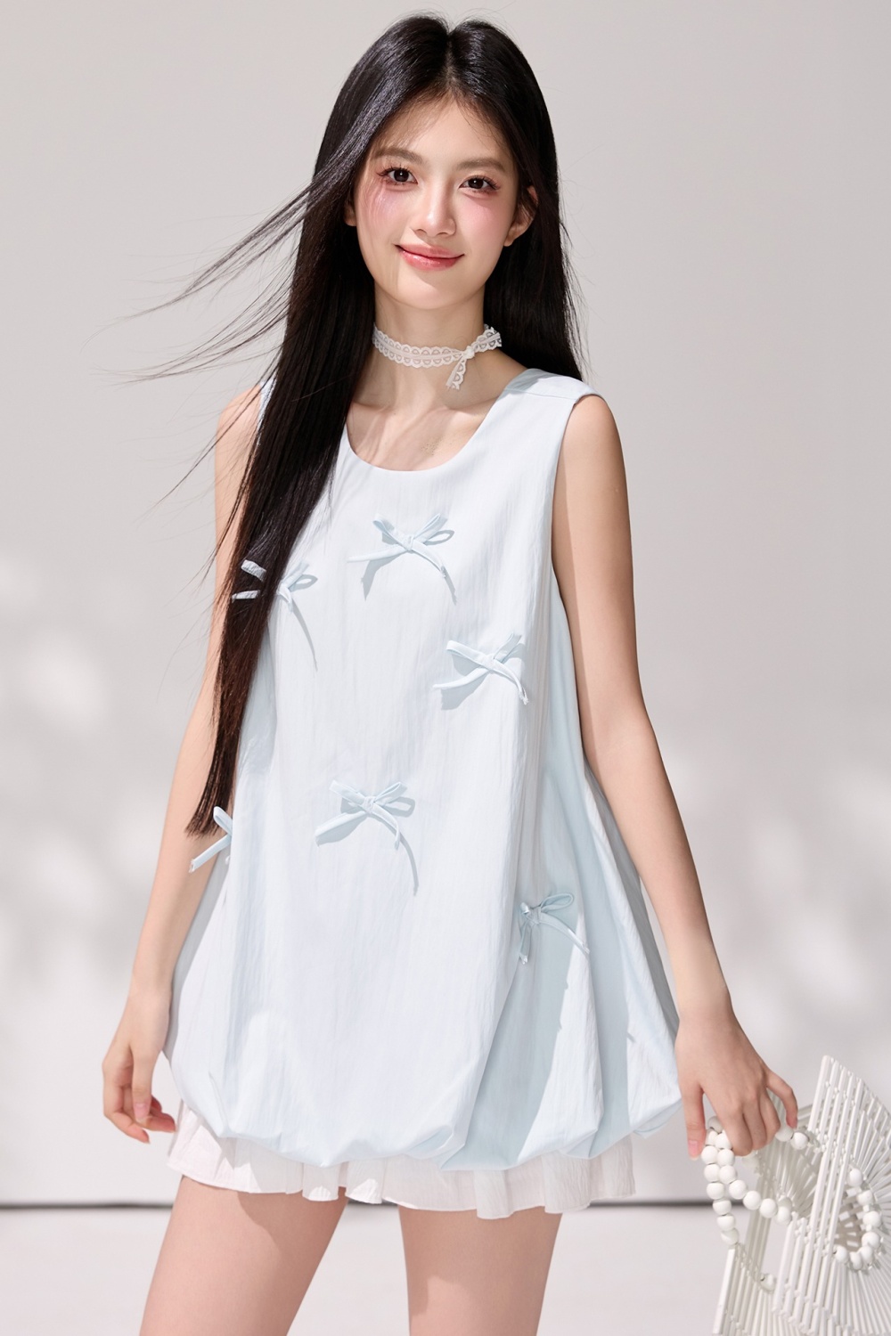 Loose sleeveless shirt summer round neck tops for women