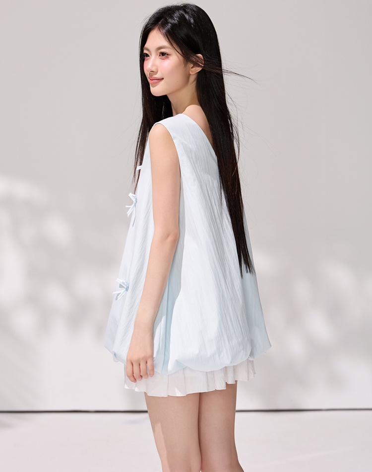 Loose sleeveless shirt summer round neck tops for women