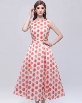 High waist France style clipping stereoscopic printing dress
