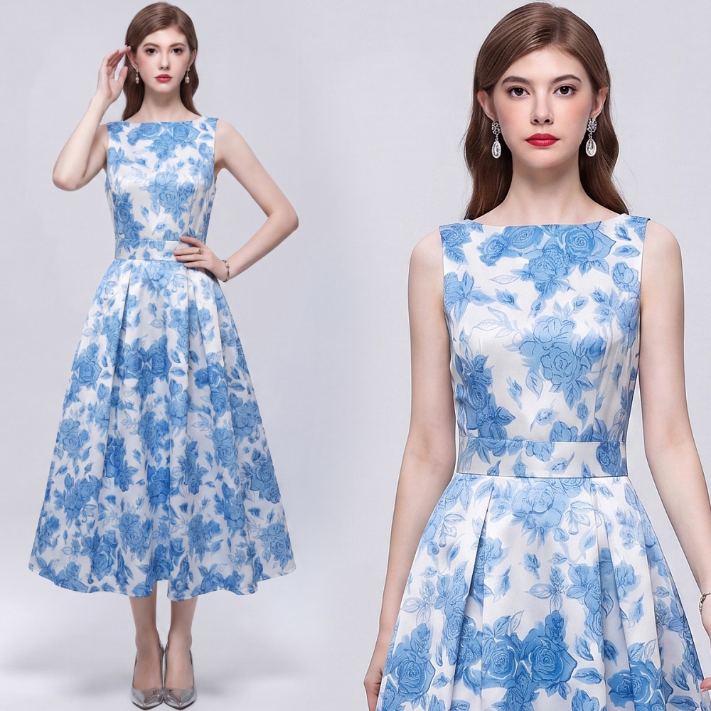 Pinched waist A-line France style sleeveless dress