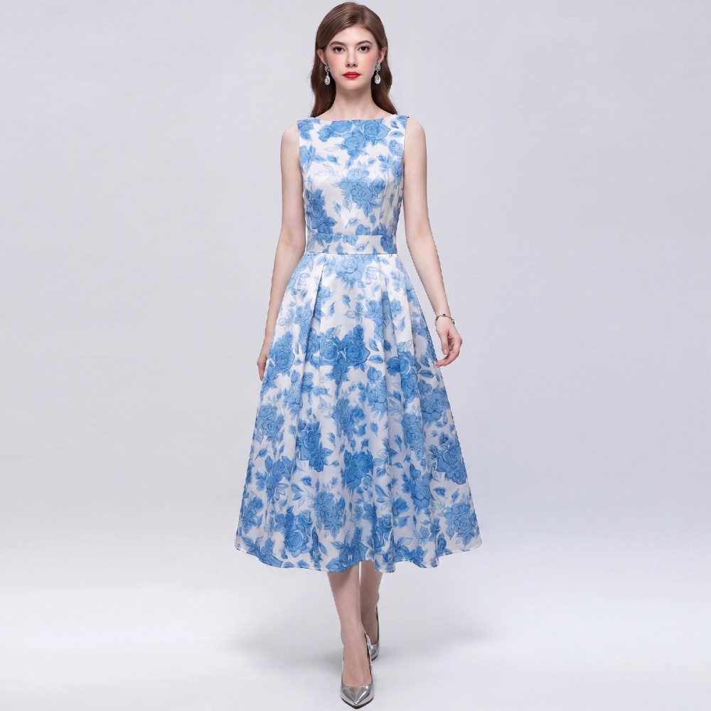 Pinched waist A-line France style sleeveless dress