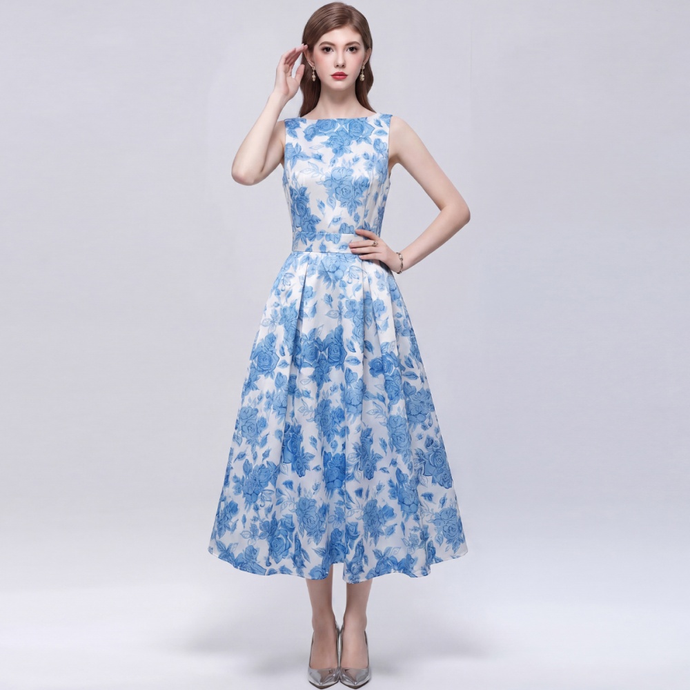 Pinched waist A-line France style sleeveless dress