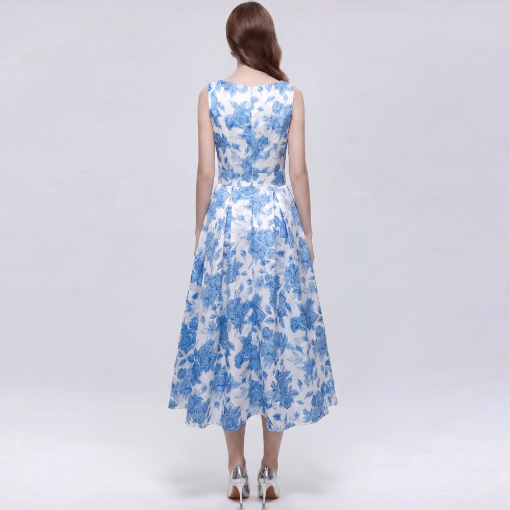 Pinched waist A-line France style sleeveless dress