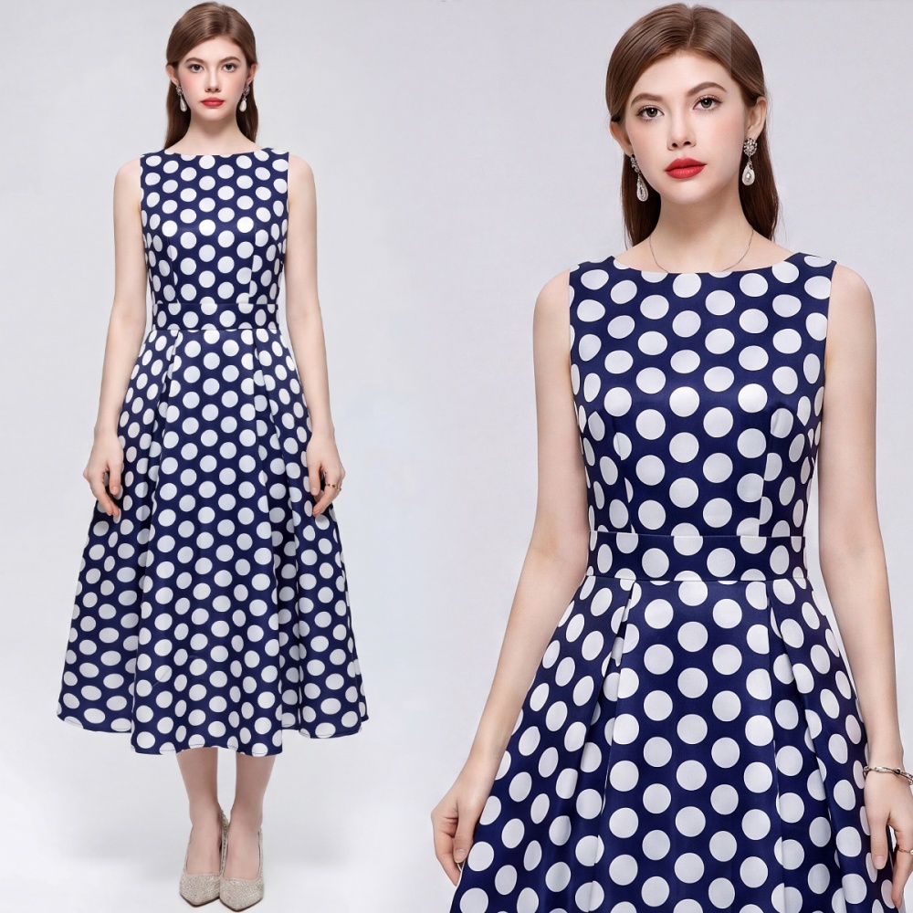 Sleeveless France style high waist A-line dress