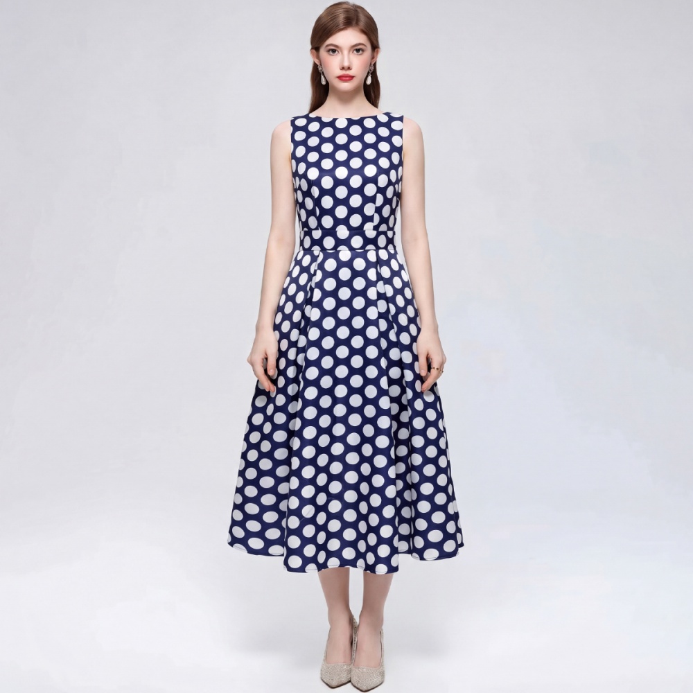 Sleeveless France style high waist A-line dress