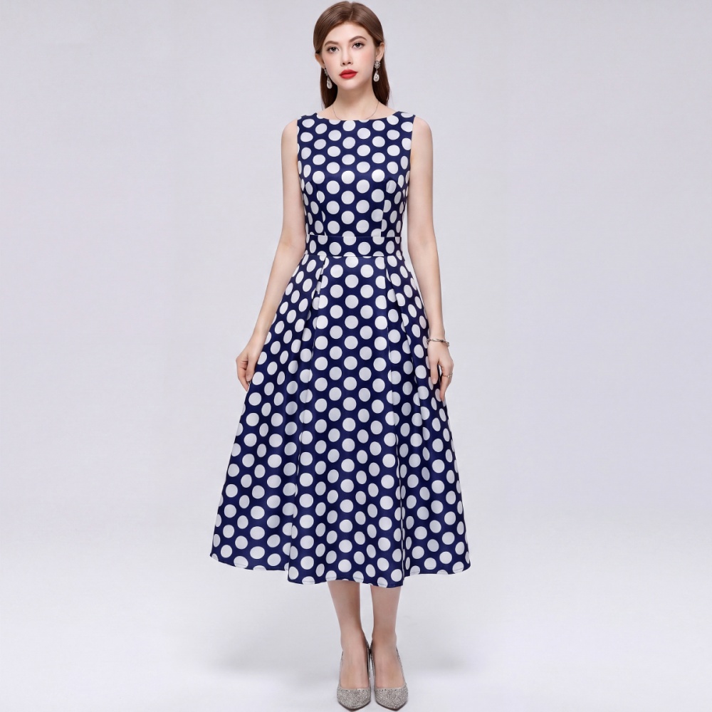 Sleeveless France style high waist A-line dress