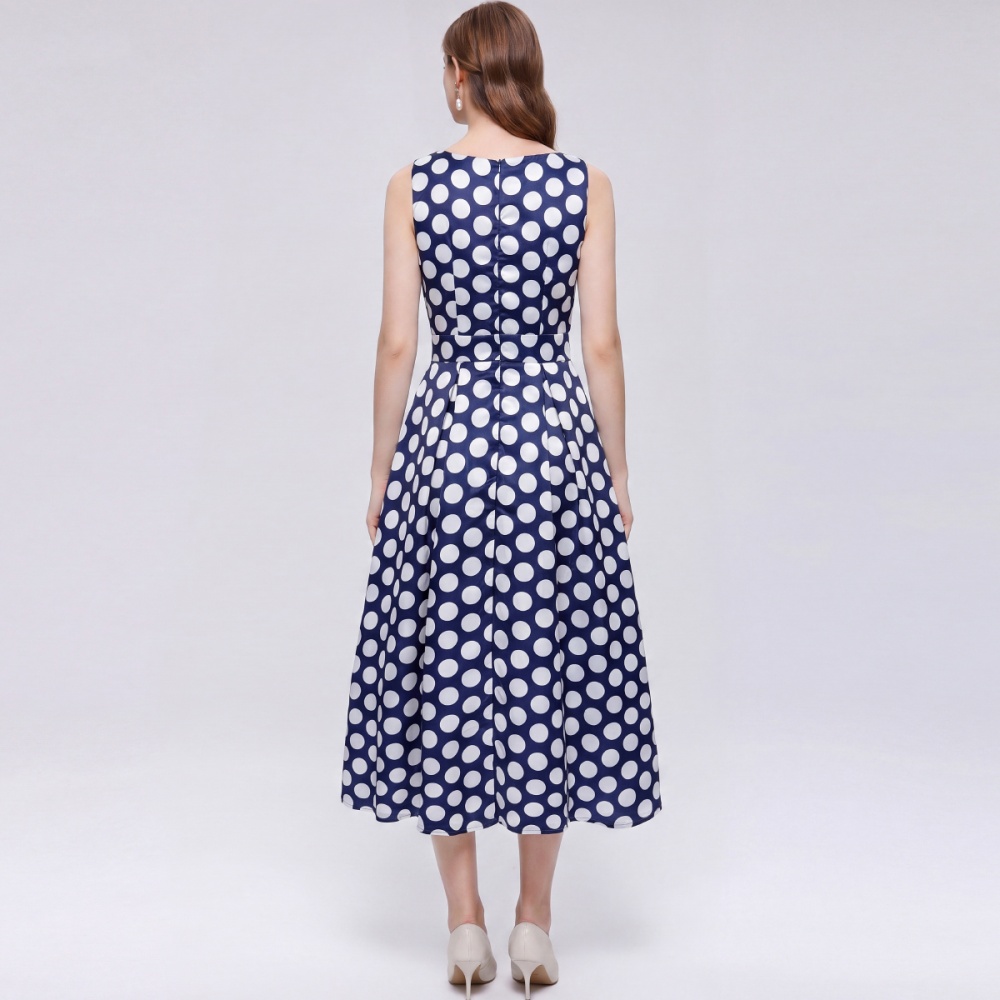 Sleeveless France style high waist A-line dress