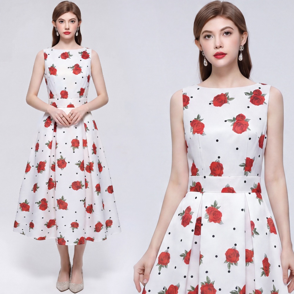 High waist A-line clipping France style dress