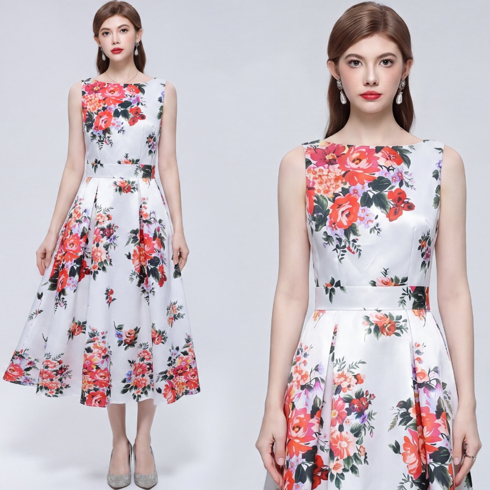 Clipping France style high waist sleeveless dress