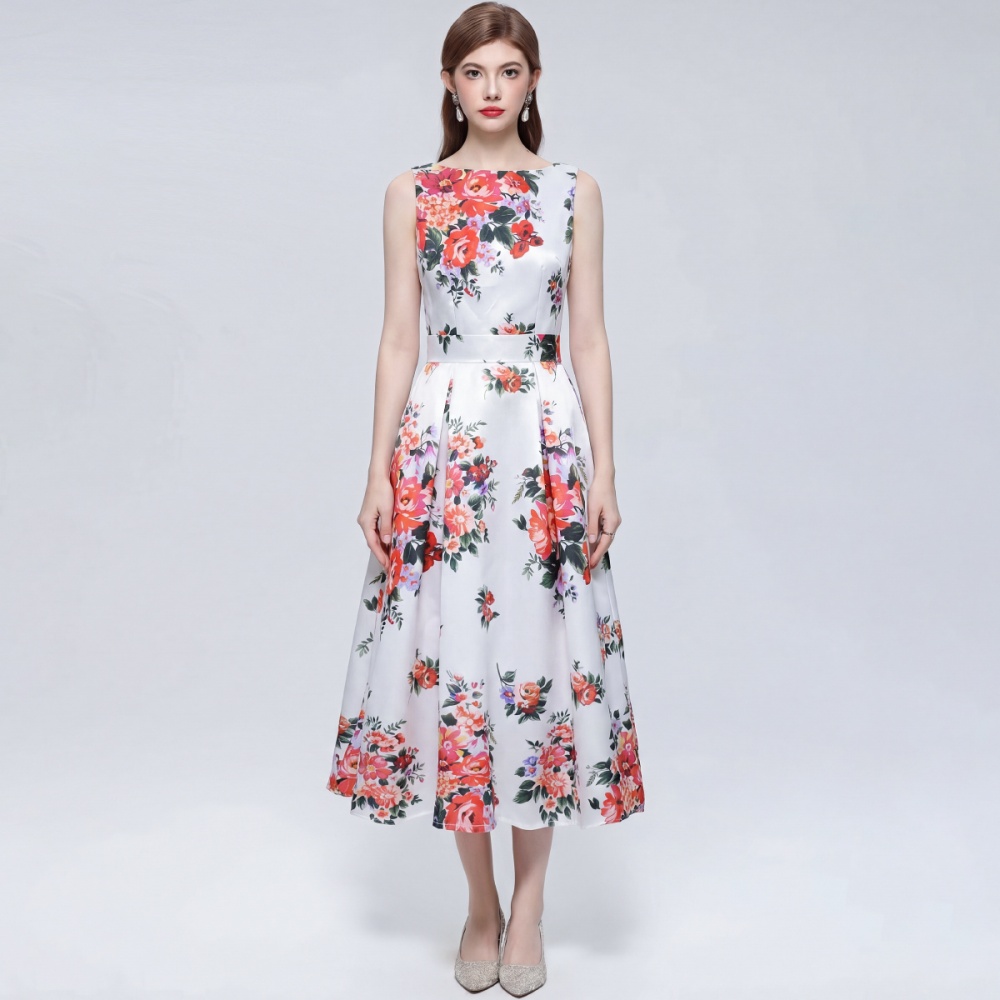 Clipping France style high waist sleeveless dress