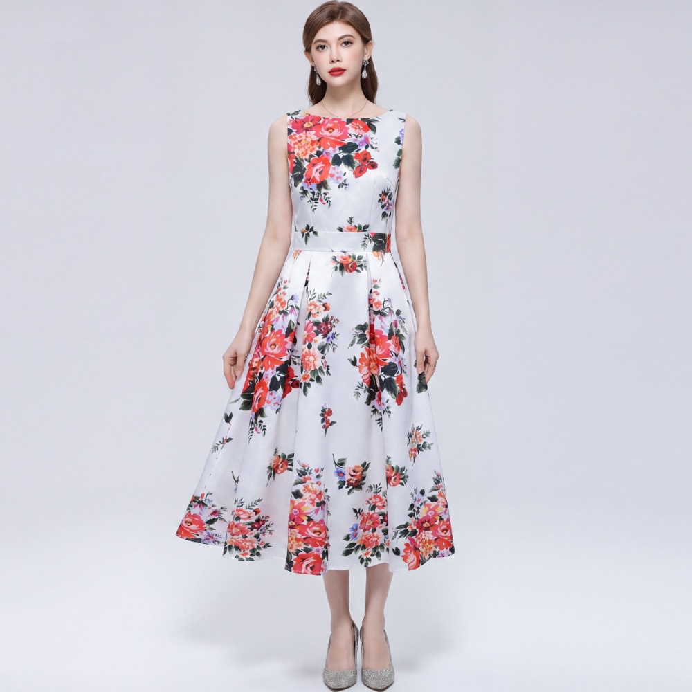 Clipping France style high waist sleeveless dress