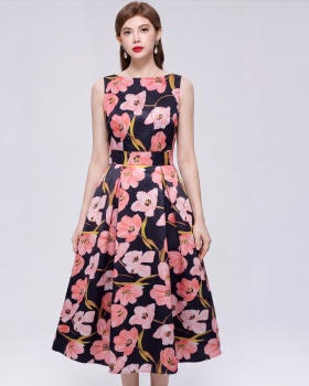 Sleeveless pinched waist A-line clipping stereoscopic dress