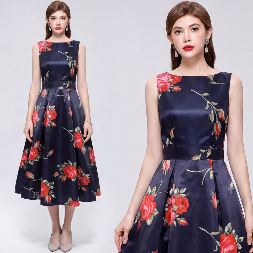 A-line clipping pinched waist sleeveless dress