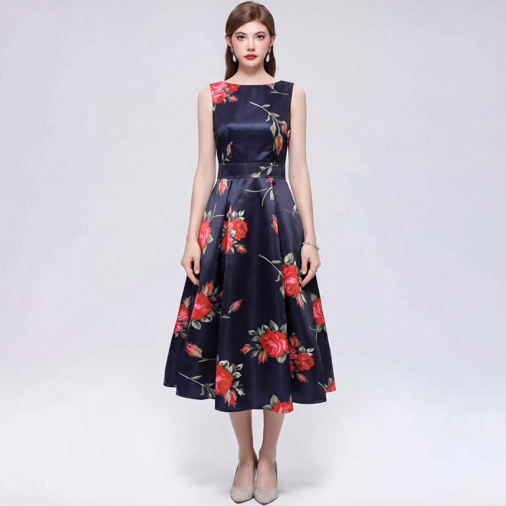 A-line clipping pinched waist sleeveless dress