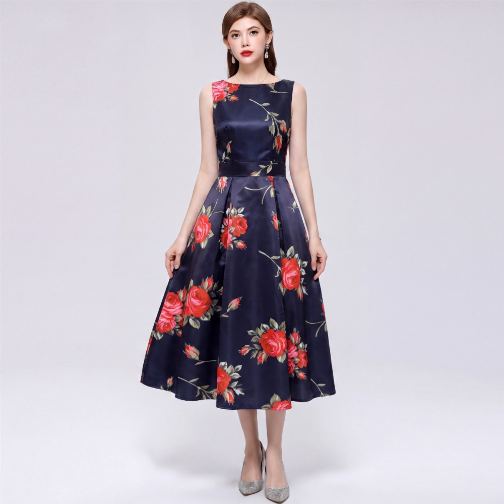 A-line clipping pinched waist sleeveless dress