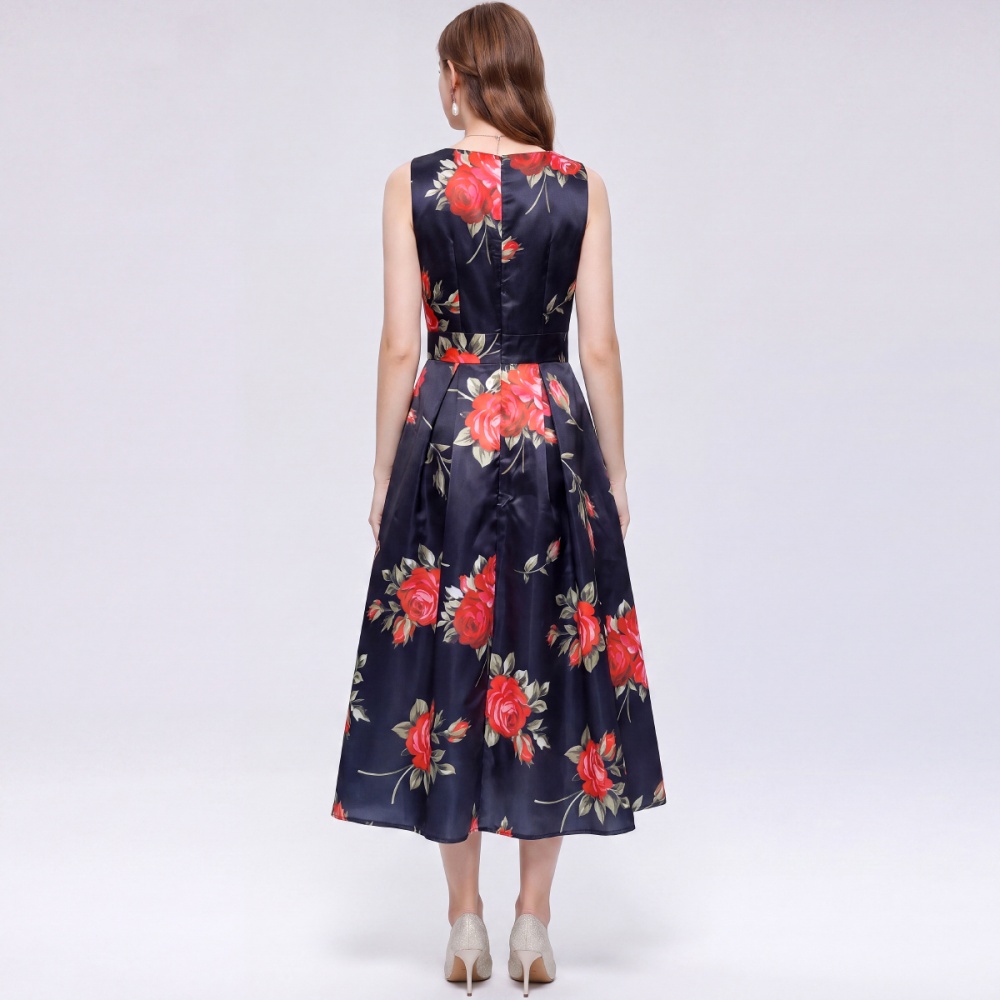 A-line clipping pinched waist sleeveless dress