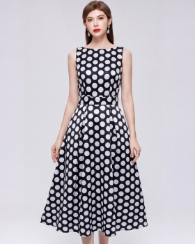 France style pinched waist printing stereoscopic dress