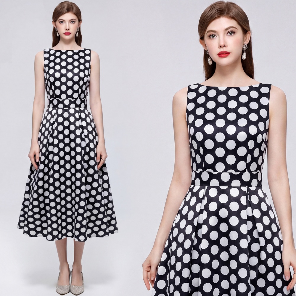 France style pinched waist printing stereoscopic dress