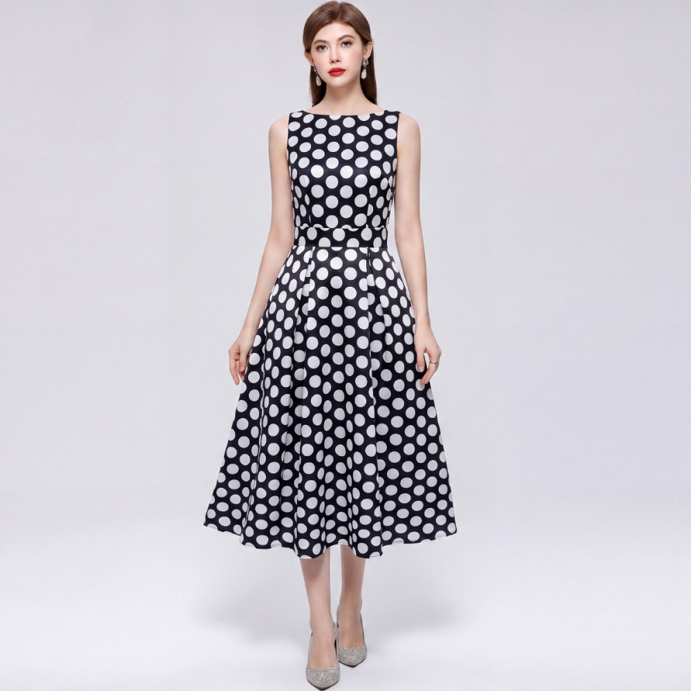 France style pinched waist printing stereoscopic dress