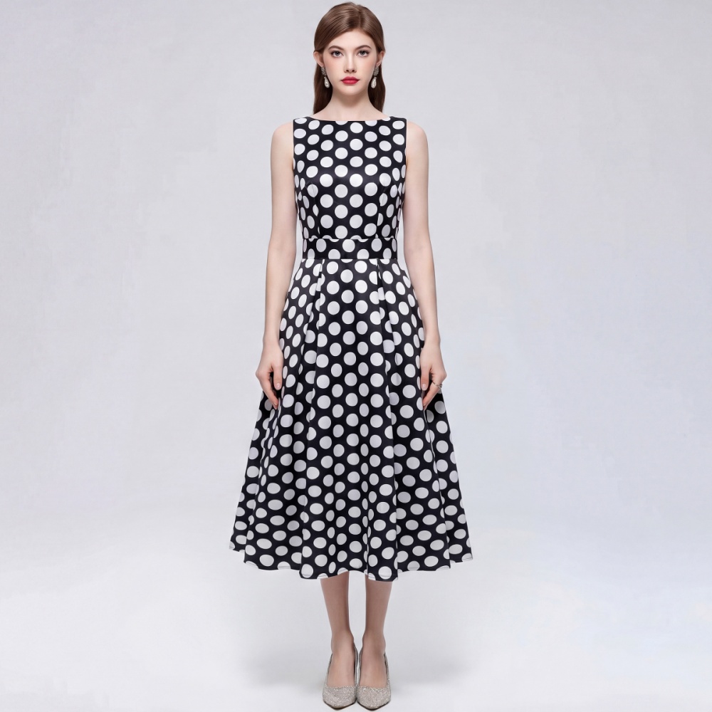 France style pinched waist printing stereoscopic dress