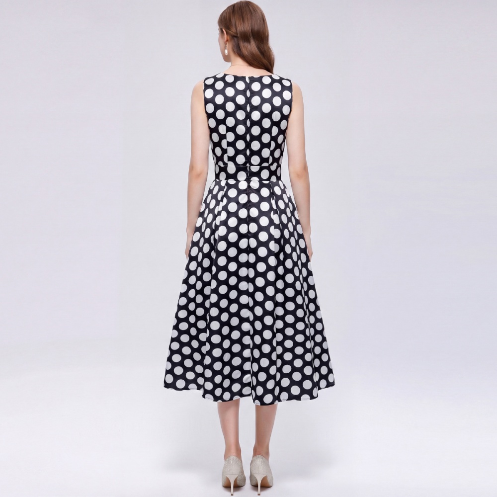 France style pinched waist printing stereoscopic dress
