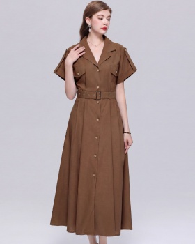 Single-breasted British style shirt A-line lapel dress