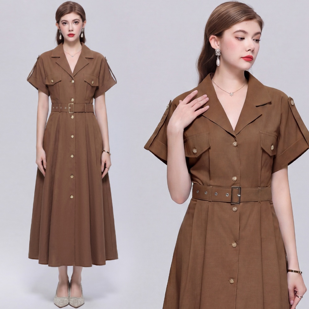 Single-breasted British style shirt A-line lapel dress