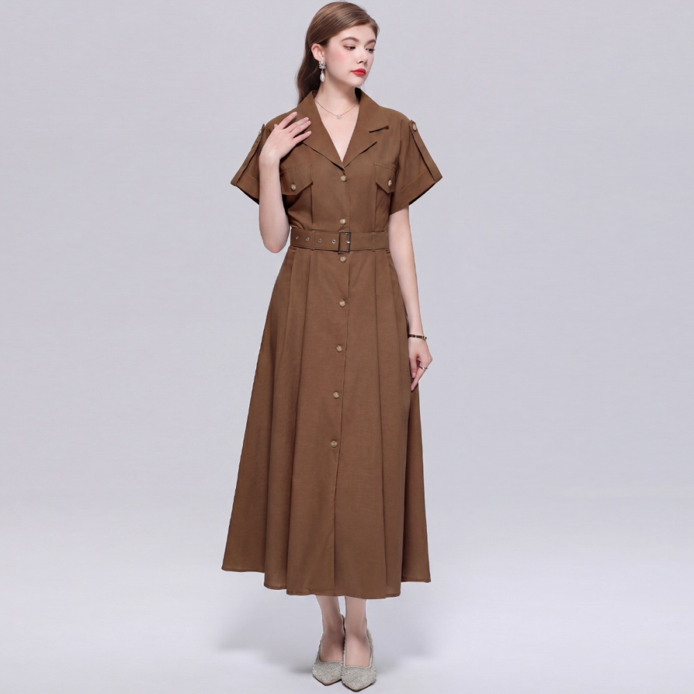 Single-breasted British style shirt A-line lapel dress