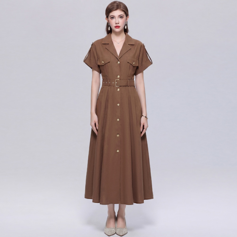 Single-breasted British style shirt A-line lapel dress