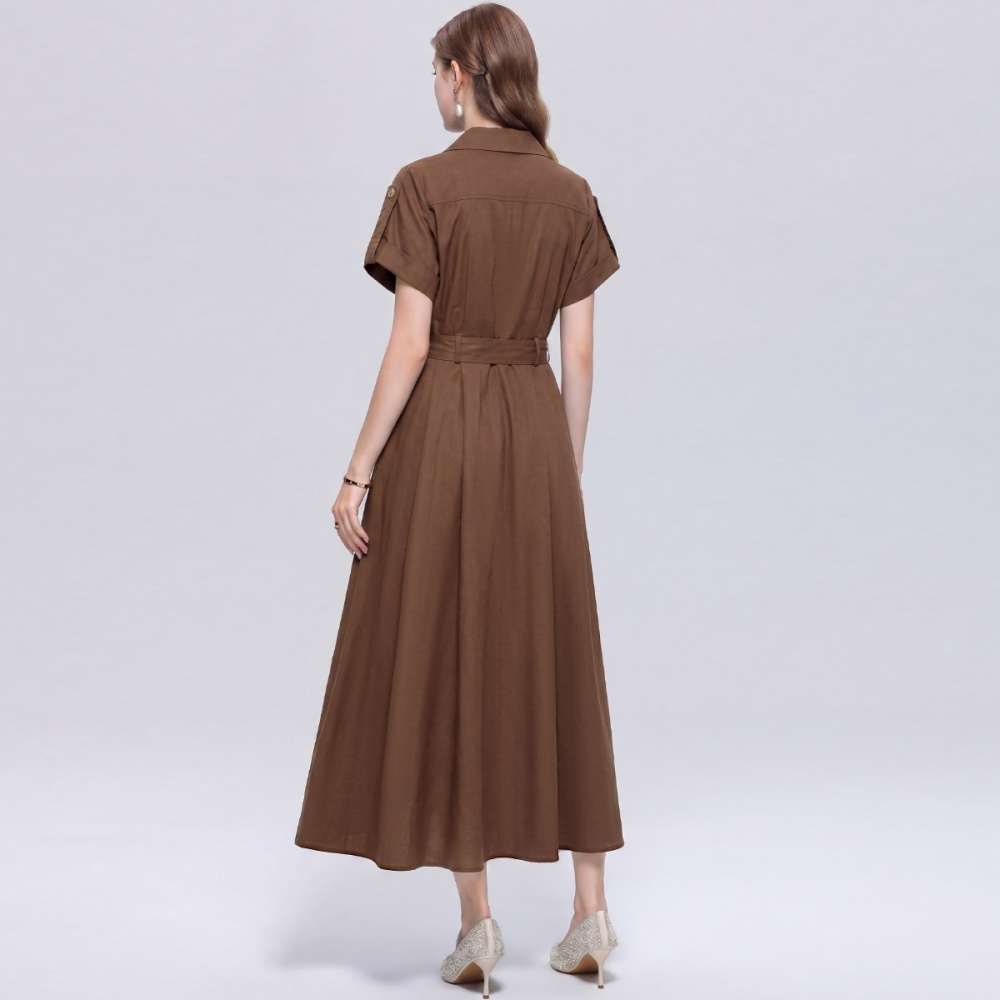 Single-breasted British style shirt A-line lapel dress