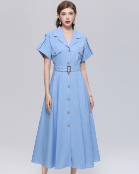 Pinched waist lapel dress British style shirt