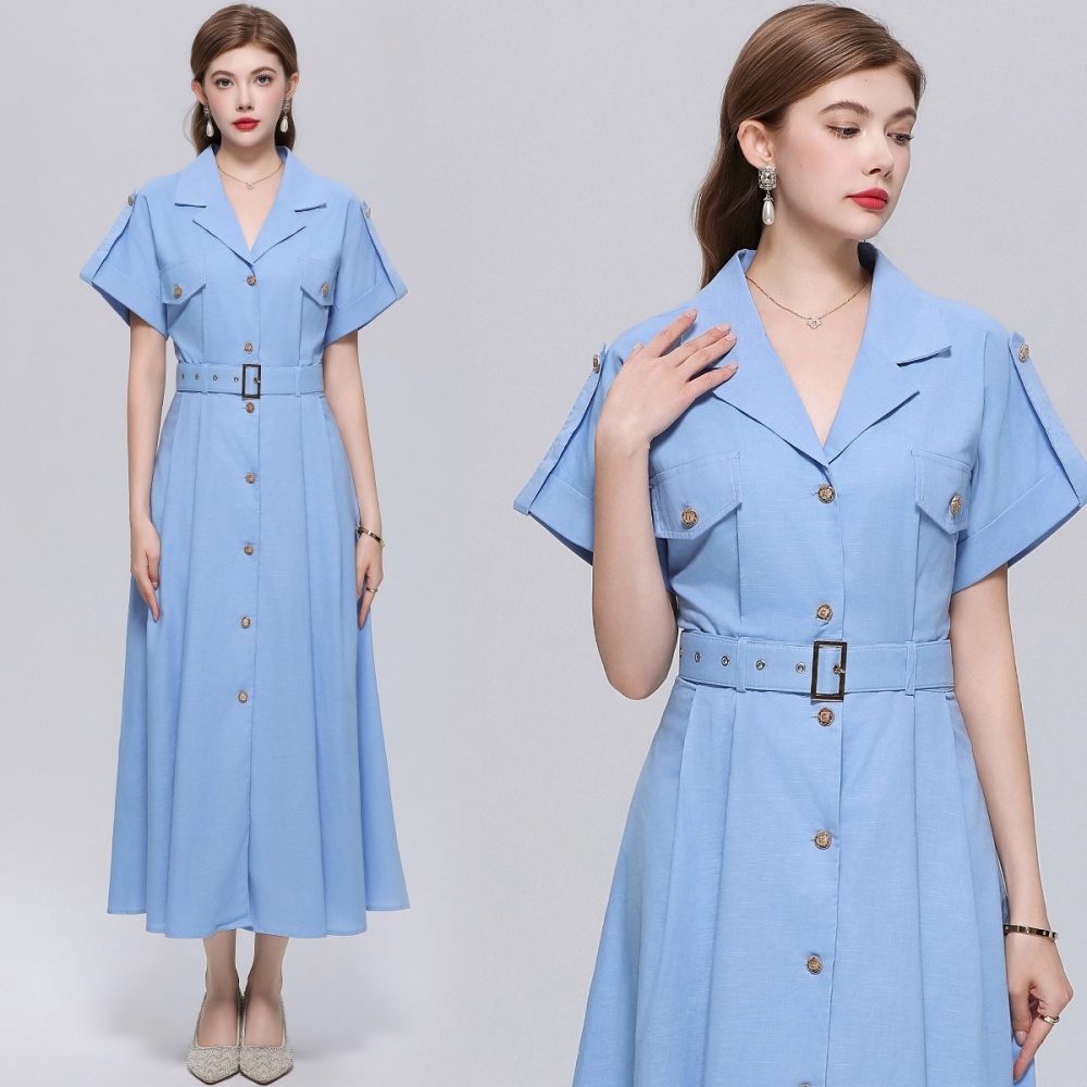 Pinched waist lapel dress British style shirt