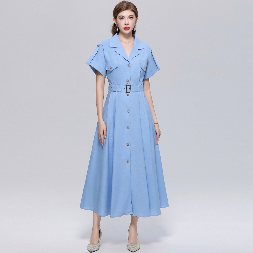 Pinched waist lapel dress British style shirt