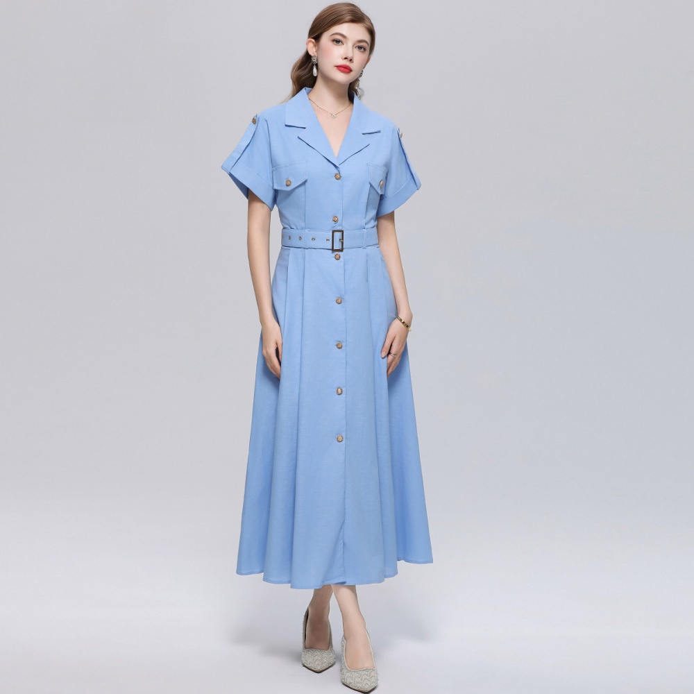 Pinched waist lapel dress British style shirt