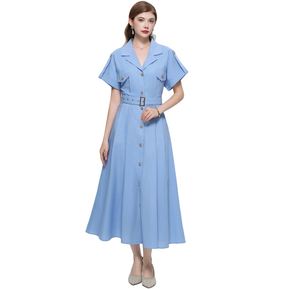 Pinched waist lapel dress British style shirt