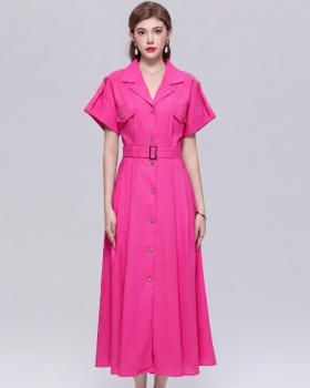 A-line retro dress pinched waist with belt shirt