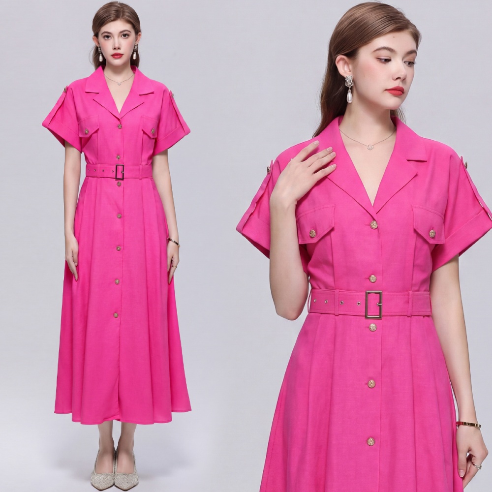 A-line retro dress pinched waist with belt shirt